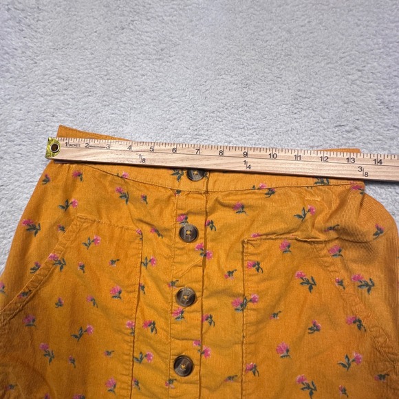 American Eagle Corduroy Skirt Floral‎ Print Button Front Pockets Women's Small - Picture 6 of 8